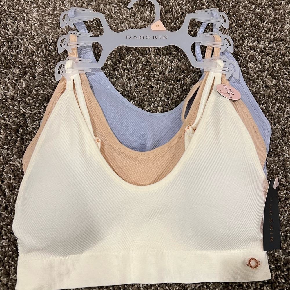 NWT Danskin Seamless Bralette Set - White, Tan, Blue